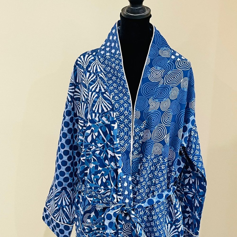 BRAND NEW Cotton Kimono Robe Dressing Gown Block Print Bridesmaid Robe